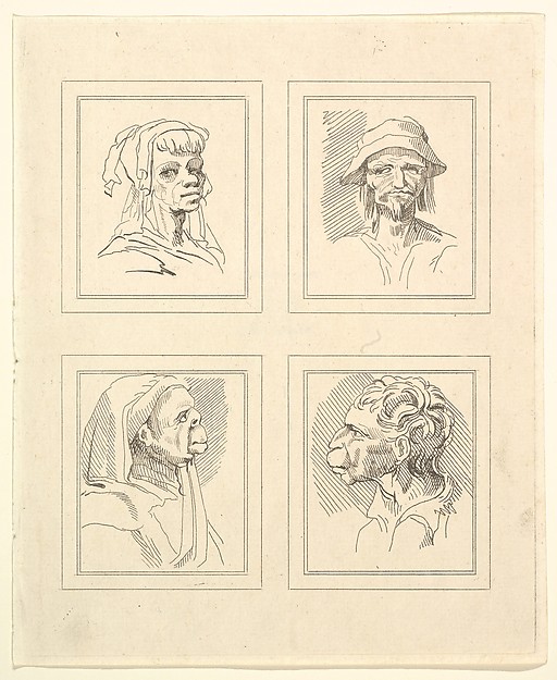 Four Heads (from Characaturas by Leonardo da Vinci, from Drawings by Wincelslaus Hollar, out of the Portland Museum)