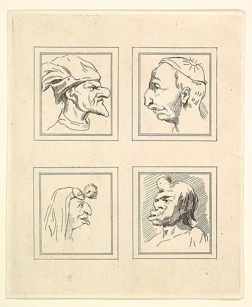Four Heads (from Characaturas by Leonardo da Vinci, from Drawings by Wincelslaus Hollar, out of the Portland Museum)