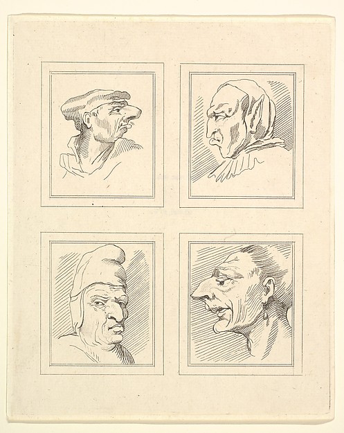 Four Heads (from Characaturas by Leonardo da Vinci, from Drawings by Wincelslaus Hollar, out of the Portland Museum)
