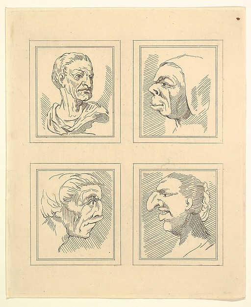 Four Heads (from Characaturas by Leonardo da Vinci, from Drawings by Wincelslaus Hollar, out of the Portland Museum)