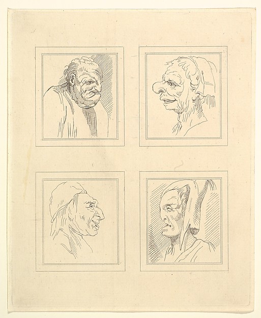 Four Heads (from Characaturas by Leonardo da Vinci, from Drawings by Wincelslaus Hollar, out of the Portland Museum)
