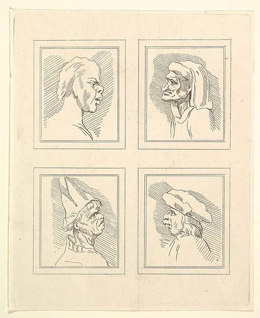 Four Heads (from Characaturas by Leonardo da Vinci, from Drawings by Wincelslaus Hollar, out of the Portland Museum)