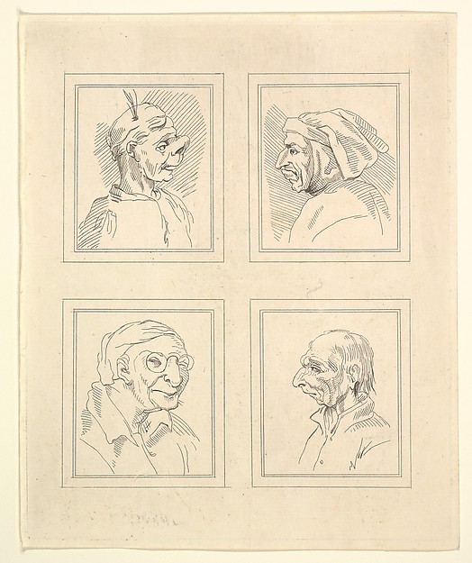 Four Heads (from Characaturas by Leonardo da Vinci, from Drawings by Wincelslaus Hollar, out of the Portland Museum)