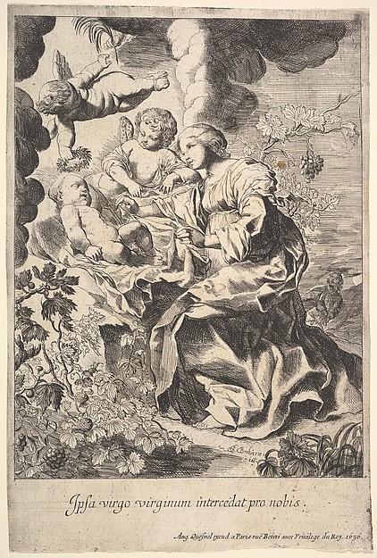 Virgin and child with angels by Pierre Brebiette