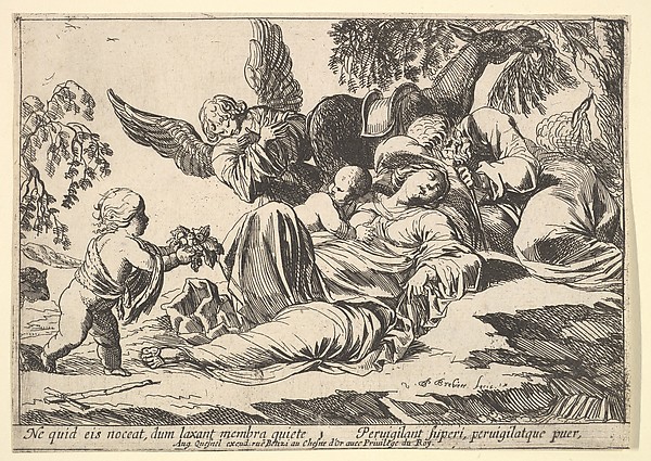Angels Giving Fruit to the Sleeping Holy Family, from "Episodes from the New Testament" by Pierre Brebiette