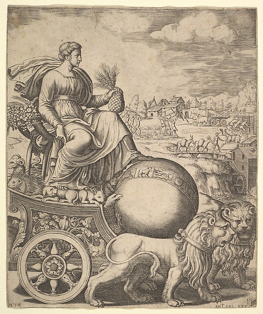 Cybele in her chariot drawn by two lions