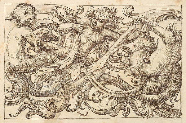 Horizontal Panel Design with Three Male Figures Interspersed between Acanthus Rinceaux