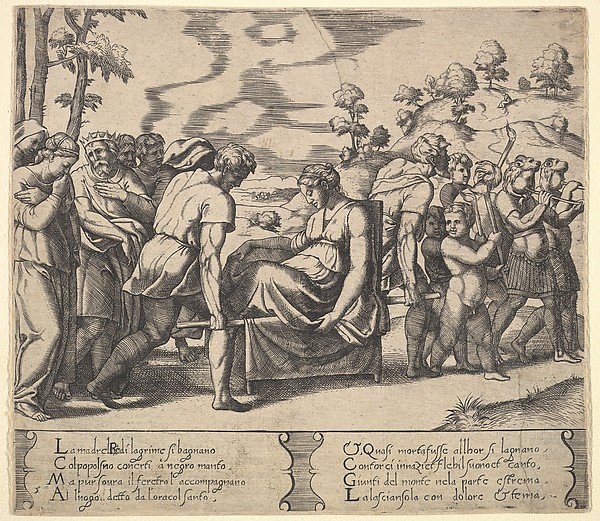 Plate 5: Psyche carried on a litter, from "The Fable of Cupid and Psyche"
