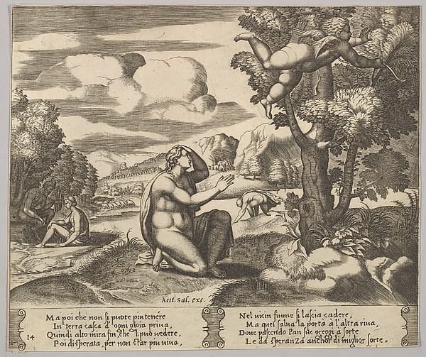 Plate 14: Cupid airborne gleeing from Psyche, from "The Fable of Cupid and Psyche"