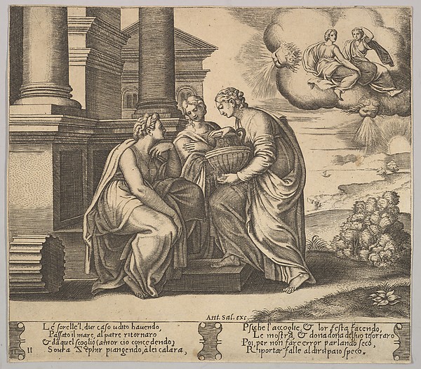 Plate 11: Psyche gives presents to her sisters, from "The Fable of Cupid and Psyche"