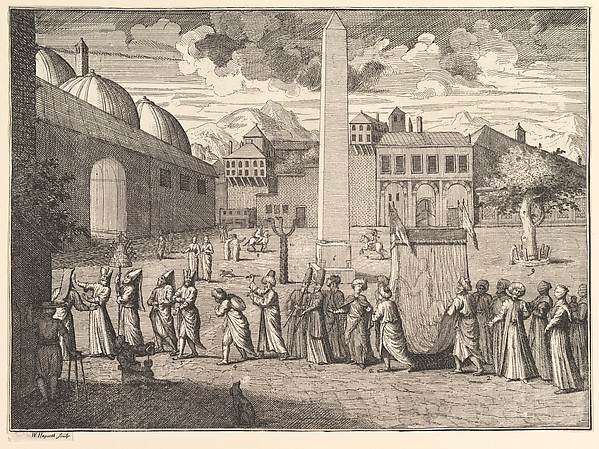 Procession through the Hippodrome, Constantinople (Aubry de La Mottraye's "Travels throughout Europe, Asia and into Part of Africa...,"  London, 1724, vol. I, plate 15)