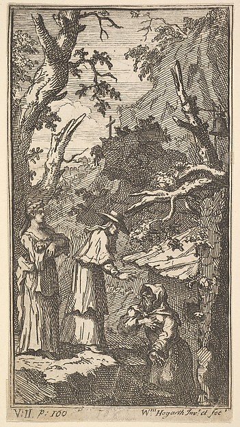 The New Metamorphosis, Plate 7: The Cardinal, a Hermit and Donna Angela Holding Fantasio