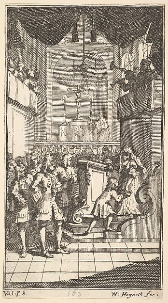 The New Metamorphosis, Plate 2: Fantasio at Church by William Hogarth