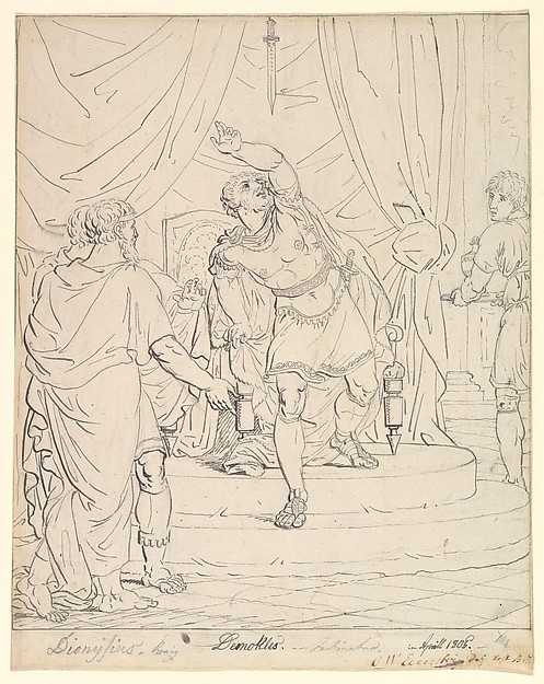 The Sword of Damocles; verso: Sketches of Man's Head and of a Figure with a Raised Arm
