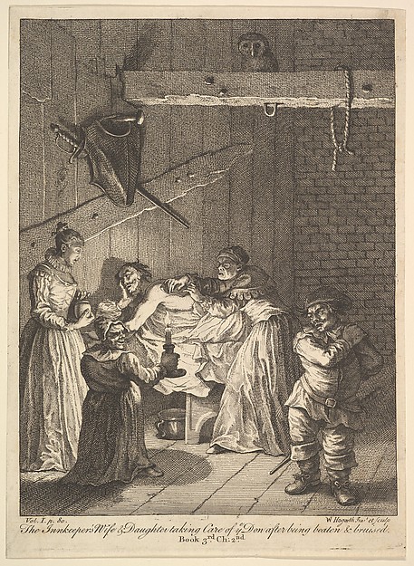 The Innkeeper's Wife and Daughter Taking Care of ye Don after Being Beaten and Bruised (Six Illustrations for Don Quixote)