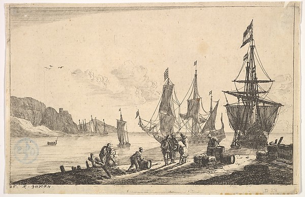 Reinier Nooms, Bay with Sailing Vessels, 17th century — Dutch ships of the era