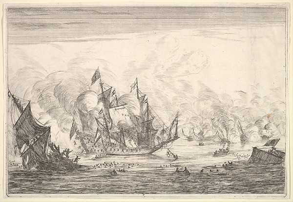 Naval Battle with an English Ship Foundering on the Left, from Naval Battles (Nieuwe Scheeps Batalien),  plate 5