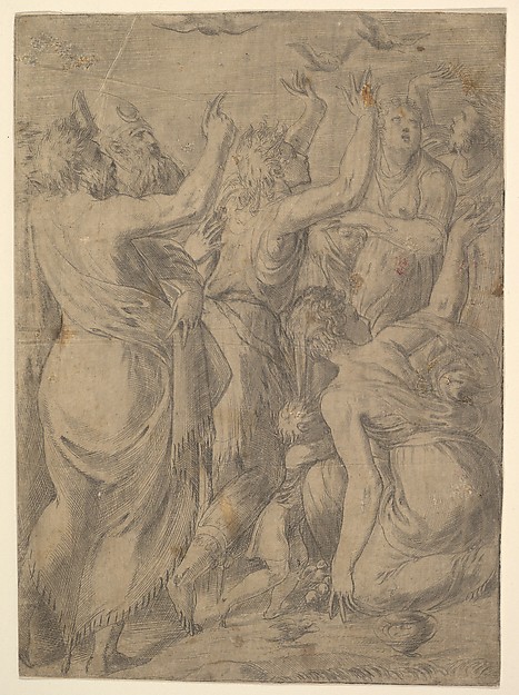 Moses showing the quails to the Israelites (the miracle of the quails and manna) by Andrea Schiavone (Andrea Meldola)