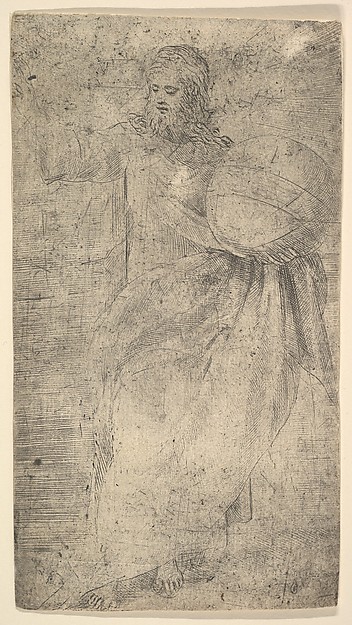 Christ as the Savior holding a globe, from "Christ and the Apostles" by Andrea Schiavone (Andrea Meldola)