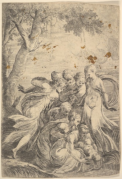 The infant Moses rescued from the Nile by Andrea Schiavone (Andrea Meldola)