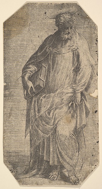 Saint Philip standing with a book under his right arm, from "Christ and the Apostles" by Andrea Schiavone (Andrea Meldola)
