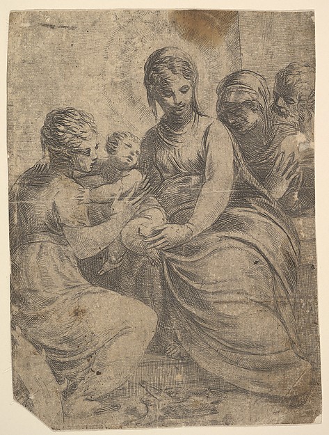 The Virgin and Child accompanied by saints by Andrea Schiavone (Andrea Meldola)