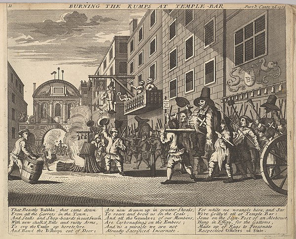 Burning the Rumps at Temple Bar (Plate 11: Illustrations to Samuel Butler's Hudibras)