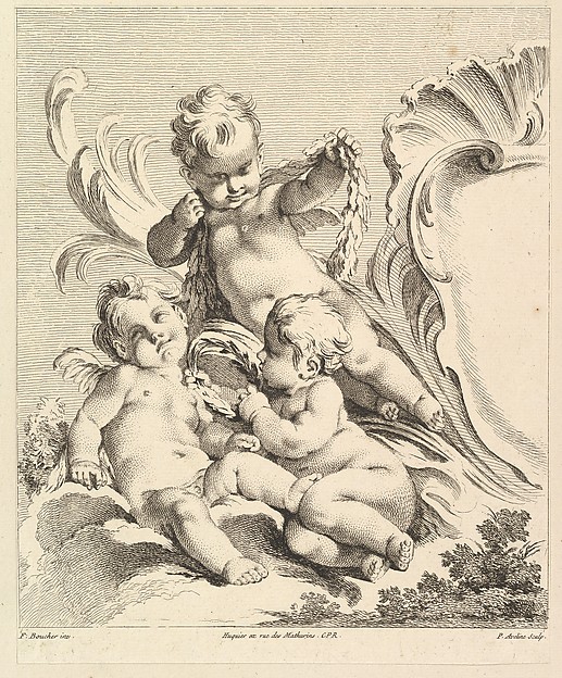 Three Loves Next to a Cartouche