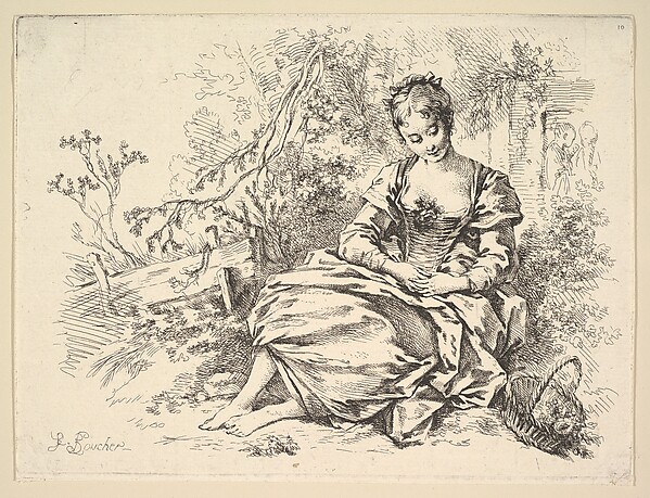 Girl in a Landscape with a Basket of Flowers