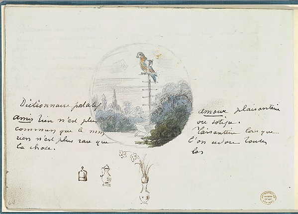 Roundel with Bird in a Landscape and Small Sketches