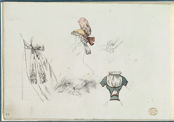 Costume Design Sketches including a Bouffant Skirt, Hat, and Bodice