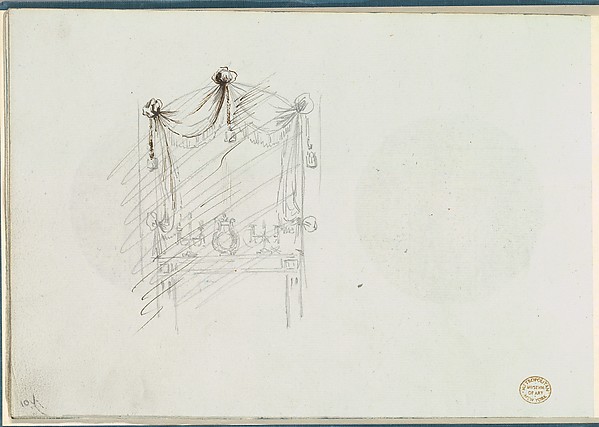 Sketch of a Fireplace with a Mirror Surrounded by Drapery