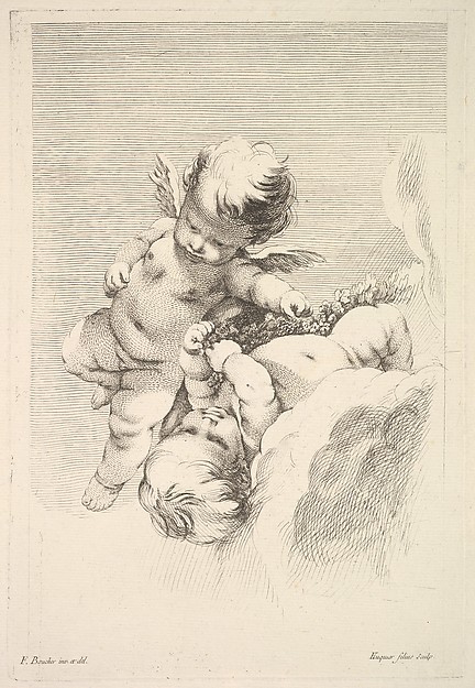 Two Cupids, One Holding a Wreath