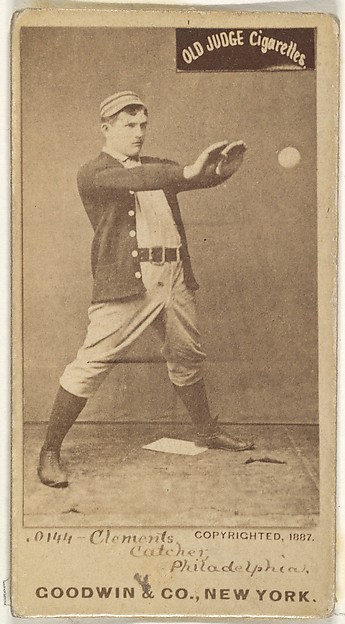 John J. "Jack" Clements, Catcher, Philadelphia, from the Old Judge series (N172) for Old Judge Cigarettes