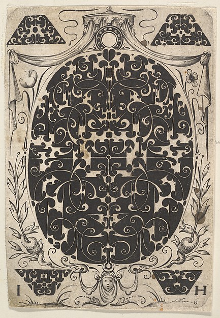 Oval Pendant Decorated with Schweifwerk, Surrounded by Smaller Motifs and Crowned by a Baldachin