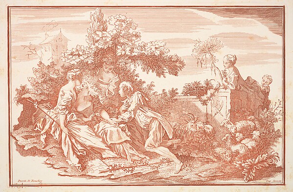 A Shepherd and Young Women in a Bower, from "L'Artiste"