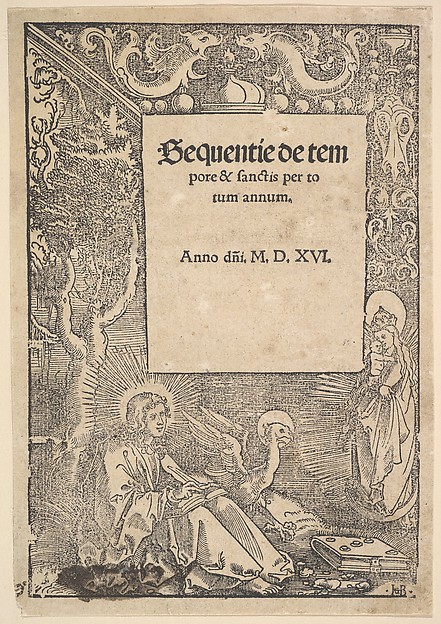 Saint John the Evangelist on Patmos, title page from Hymni de tempore et de sanctis by Hans Baldung Grien