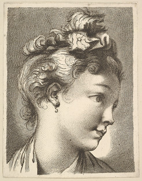 Head of a woman with her head turned to the left, from Livre de Têtes Gravées d'apres F. Boucher et Autres (Book of Heads Engraved after F. Boucher and Others)