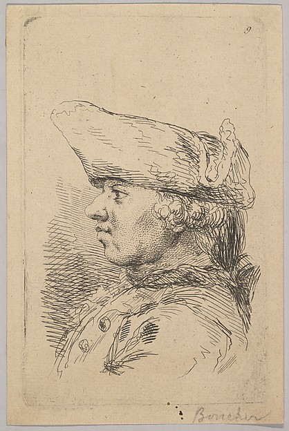 Head of a man in profile wearing a tricorne