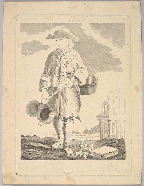 Standing man holding kettles