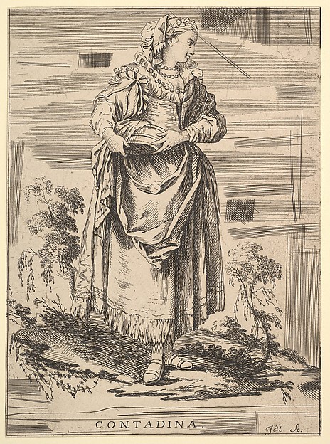 Reverse copy of Contadina, Recueil de diverses fig.res étrangeres Inventées par F. Boucher P.tre du Roy et Gravées par F. Ravenet (Collection of Various Foreign Figures, Devised by F. Boucher, Painter of the King and Engraved [etched] by F. Ravenet), plate 7