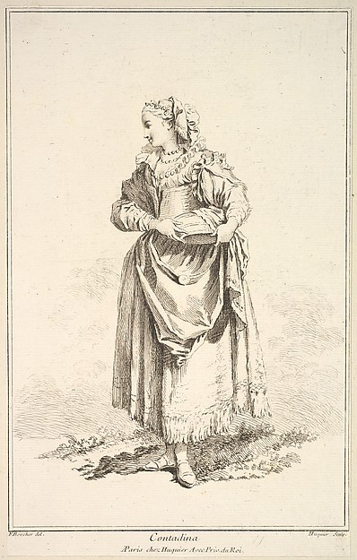 Contadina, from Recueil de diverses fig.res étrangeres Inventées par F. Boucher P.tre du Roy et Gravées par F. Ravenet (Collection of Various Foreign Figures, Devised by F. Boucher, Painter of the King and Engraved [etched] by F. Ravenet), plate 7