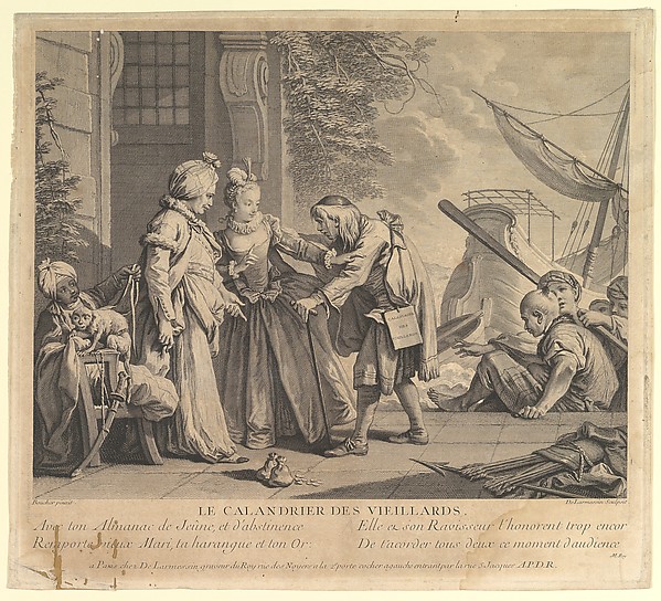 Le Calandrier des Vieillards (The Calendar of Old Men, from Suite d'Estampes Nouvelles pour les Contes de la Fontaine (Series of New Prints for the Tales of La Fontaine) by Nicolas de Larmessin III, The Metropolitan Museum of Art