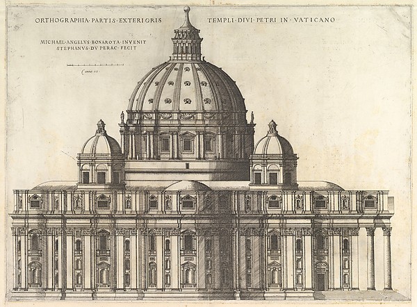 Elevation Showing the Exterior of Saint Peter's Basilica from the South as Conceived by Michelangelo (published in 1569), from "Speculum Romanae Magnificentiae" by Etienne DuPérac