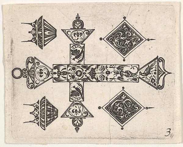 Blackwork Print with a Latin Cross and Four Motifs