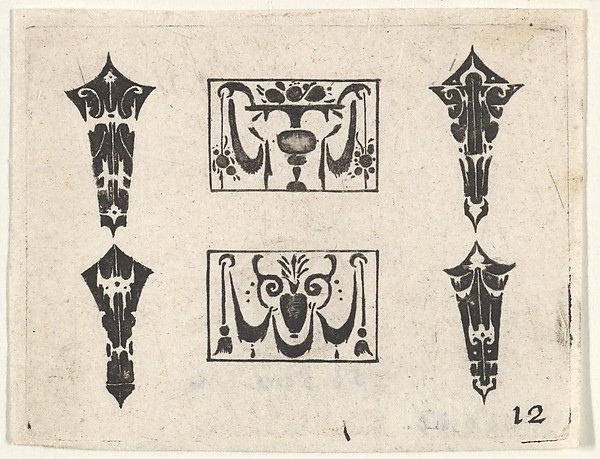 Blackwork Print with Two Horizontal Panels and Four Bezels