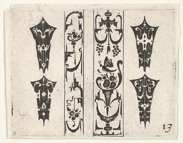 Blackwork Print with Two Vertical Panels and Four Bezels