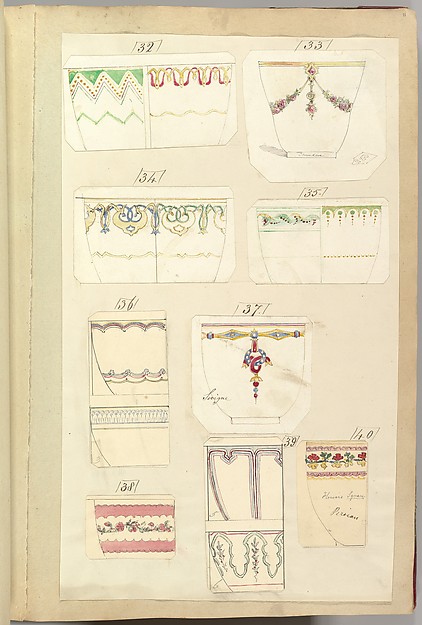 Fourteen Designs for Decorated Cups, including "Camden", Sevigne" and "Persian" Patterns
