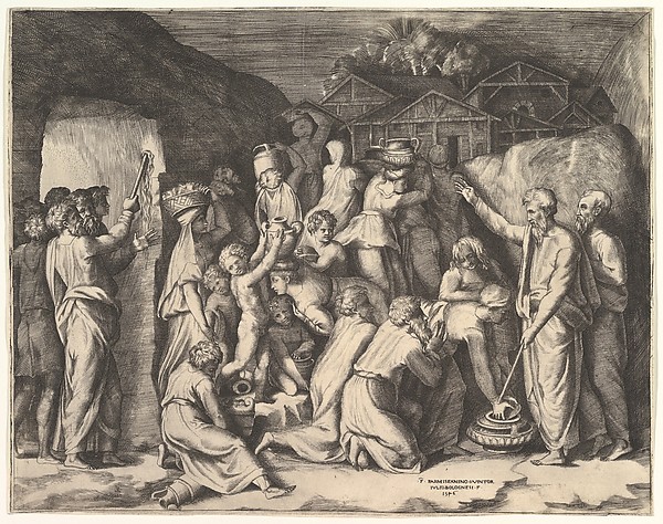 Moses Telling the Israelites to Gather the Manna and Moses Striking the Rock