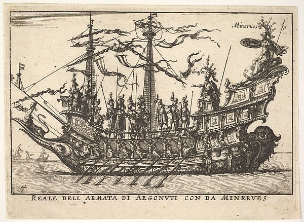 The Argonauts led by Minerva (Reale dell armata di Argonuti con da Minerves), from the series 'The magnificent pageant on the river Arno in Florence for the marriage of the Grand Duke' (Le Magnifique carousel fait sur le fleuve de l'Arne a Florence, pour le mariage du Grand Duc), for the wedding celebration of Cosimo de' Medici in Florence, 1608